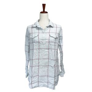 AMK Jackson Hole Wyoming Wome's Shirt Large Henley Blue Plaid Gorpcore Hiking (7